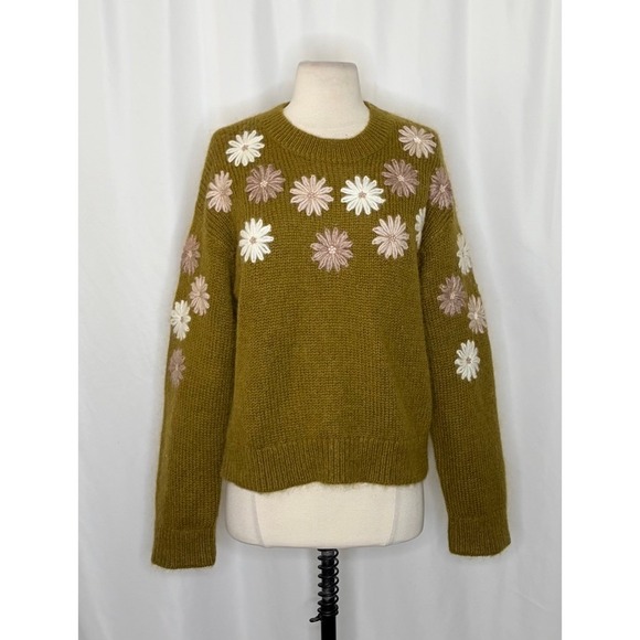 SÉZANE La Maille Sezane Suzon Jumper Sweater Olive Floral Embroidered Large - Picture 3 of 15